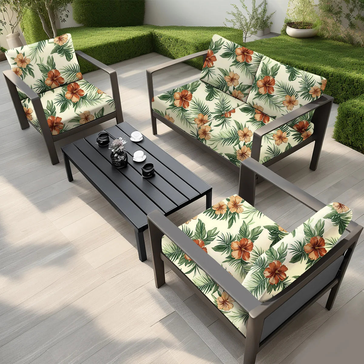 Outdoor Waterproof Tropical Print Sofa Cushion Covers Non-Slip Furniture Protectors Replacement for Individual Seat Cushions New