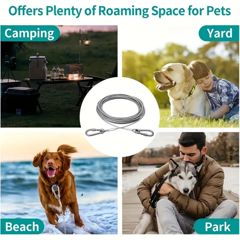 Pet Outdoor Double Hook Extended Steel Wire Rope Dog Rope Pet Traction Rope Anti Bite Dog Chain Metal Hooks Pet Supplies