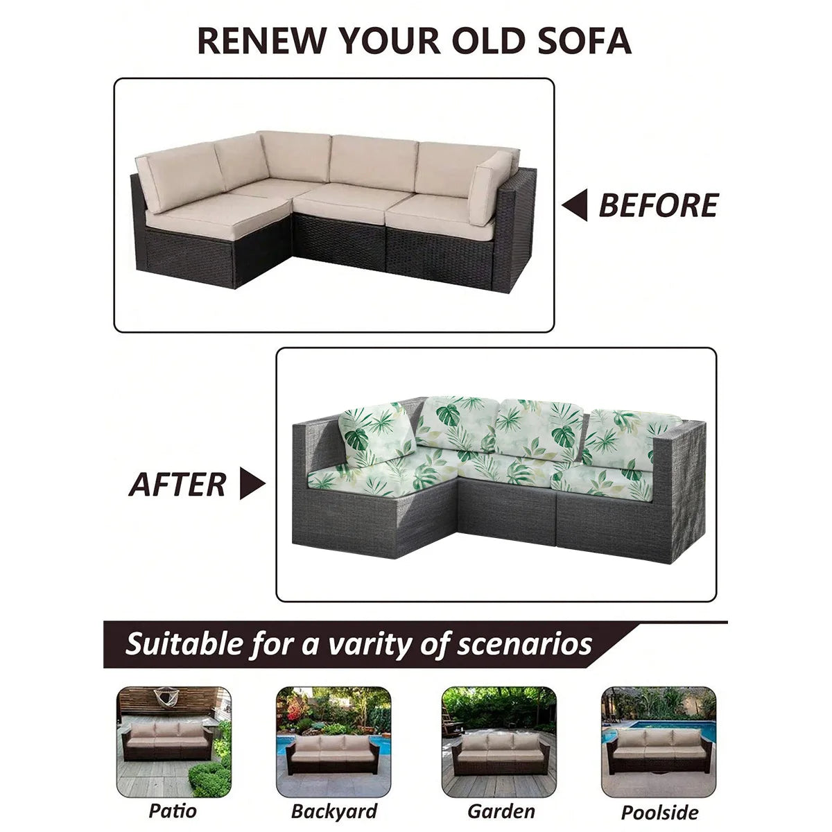 Outdoor Waterproof Tropical Print Sofa Cushion Covers Non-Slip Furniture Protectors Replacement for Individual Seat Cushions New