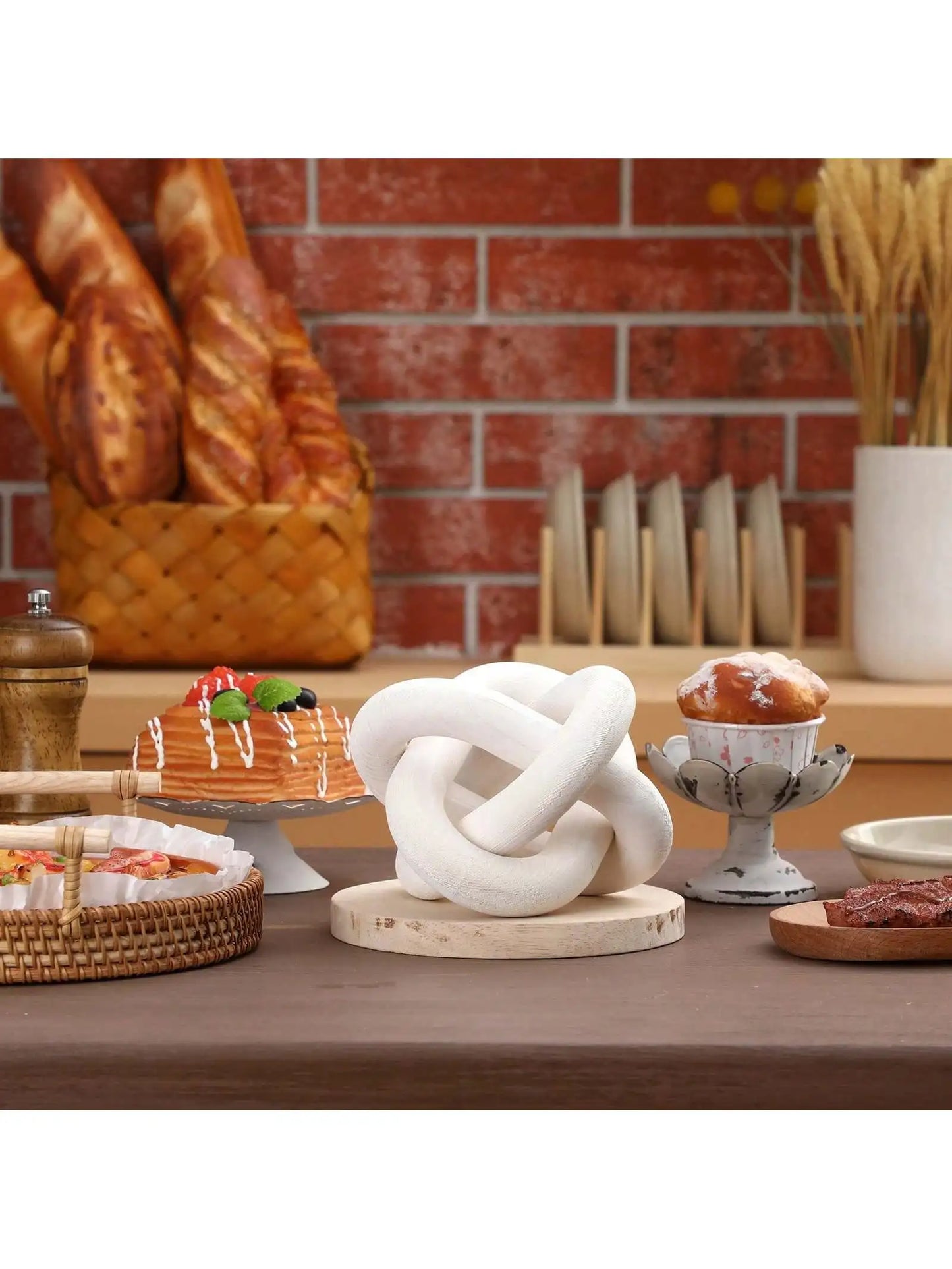 Hand Carved Coffee Table Decoration, Boho Chain Link Decor, Modern Shelf, Rustic Objects for Home Living Room Bedroom