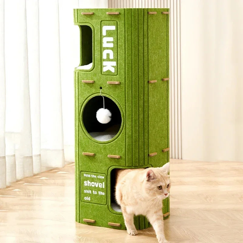 Multi-layer Cat House for Indoor Cats Pet Climbing Frame Integrated Cat Tree Double-layer Scratching Board Enclosed Cat House
