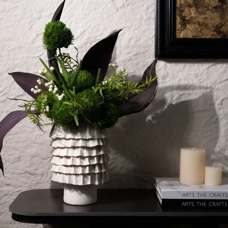 Resin Modern Cylinder Vases Handmade Realistic White Matte Wrinkled Vases Simple Artistic High Quality Desktop Home Decor