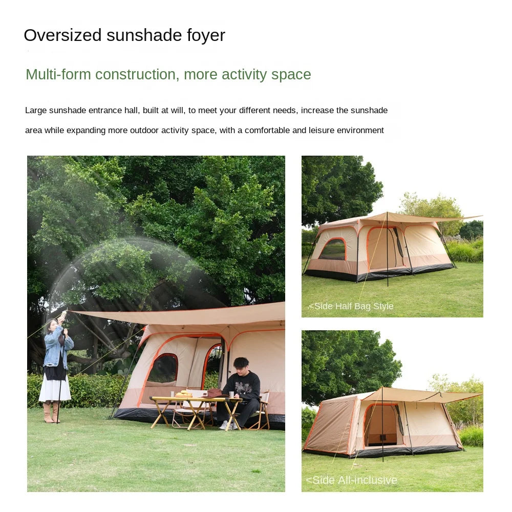 Double Rainproof Outdoor Tent, 2 Rooms and 1 Hall Villa Tent, Camping Tents, 4-10 Person, Overnight Camping Equipment, New