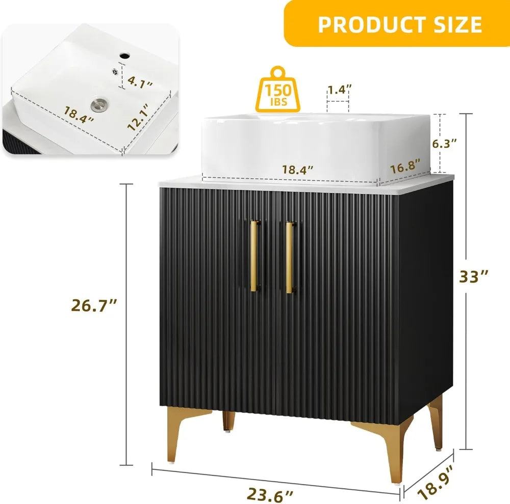 Bathroom Vanity 24 Inch with Counter Top Sink Combo, Modern Bathroom Storage Vanity Cabinet Set Included 2 Large Soft Closing