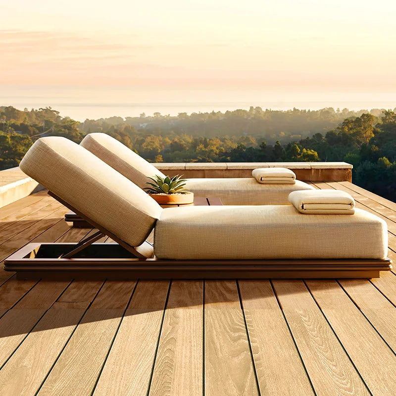 Patio Furniture Outdoor Solid Wood Sunbeds Beach Chaise Lounge Hotel Garden Pool Sun Bed Set Sun Lounge Waterproof Furnitureoutd