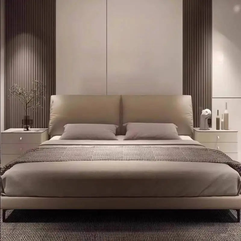 Unique Gray Double Bed Decoration Minimalist Modern Pliable Double Bed Frame Wooden Camping Cama Matrimonial Furniture For Home