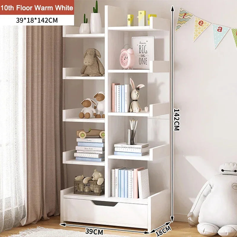 Living Room Bookshelf Multi-Level Floor Standing Storage Rack Office Display Cabinet Bookcase With Drawers Study Books Storage
