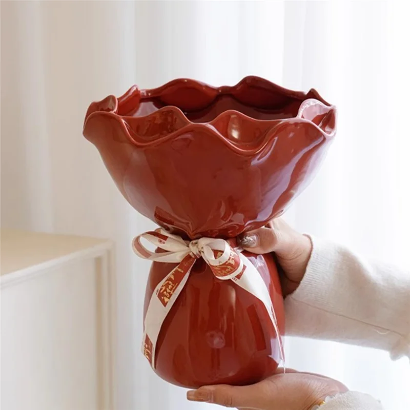 A69edesk Decor  Vase Rose Flower Shaped Floral Bouquet For Home Gardening Decorative Vases Room