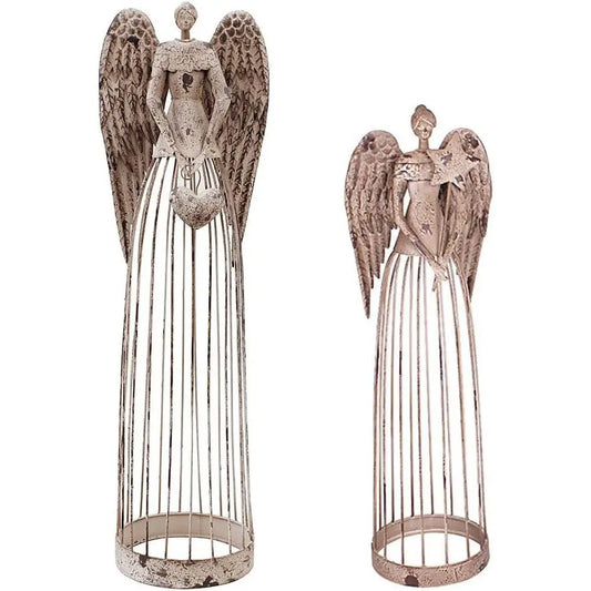 Metal Garden Angel Statue Set of 2, Indoor Outdoor Angel Yard Art Decor Lawn Patio Decorations Holiday Decor Garden Idea (2 Pack