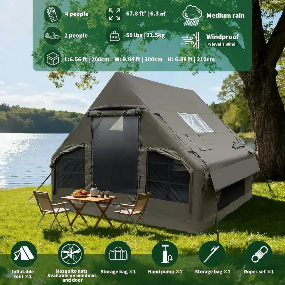 Quick Setup Luxury Camping Tent with Stove Jack for 2-4 People, Weather-Resistant 600D Fabric, Double Doors & Mosquito Net Windo