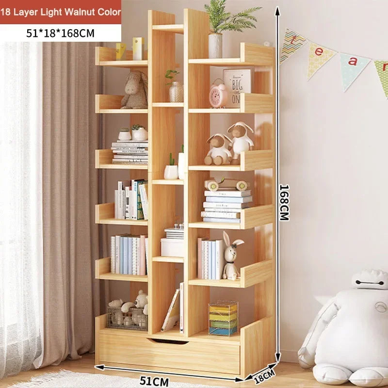 Living Room Bookshelf Multi-Level Floor Standing Storage Rack Office Display Cabinet Bookcase With Drawers Study Books Storage