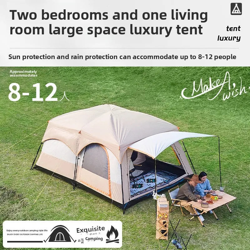 In 2025, upgrade to a two-bedroom, one-living-room outdoor folding portable windproof tent
