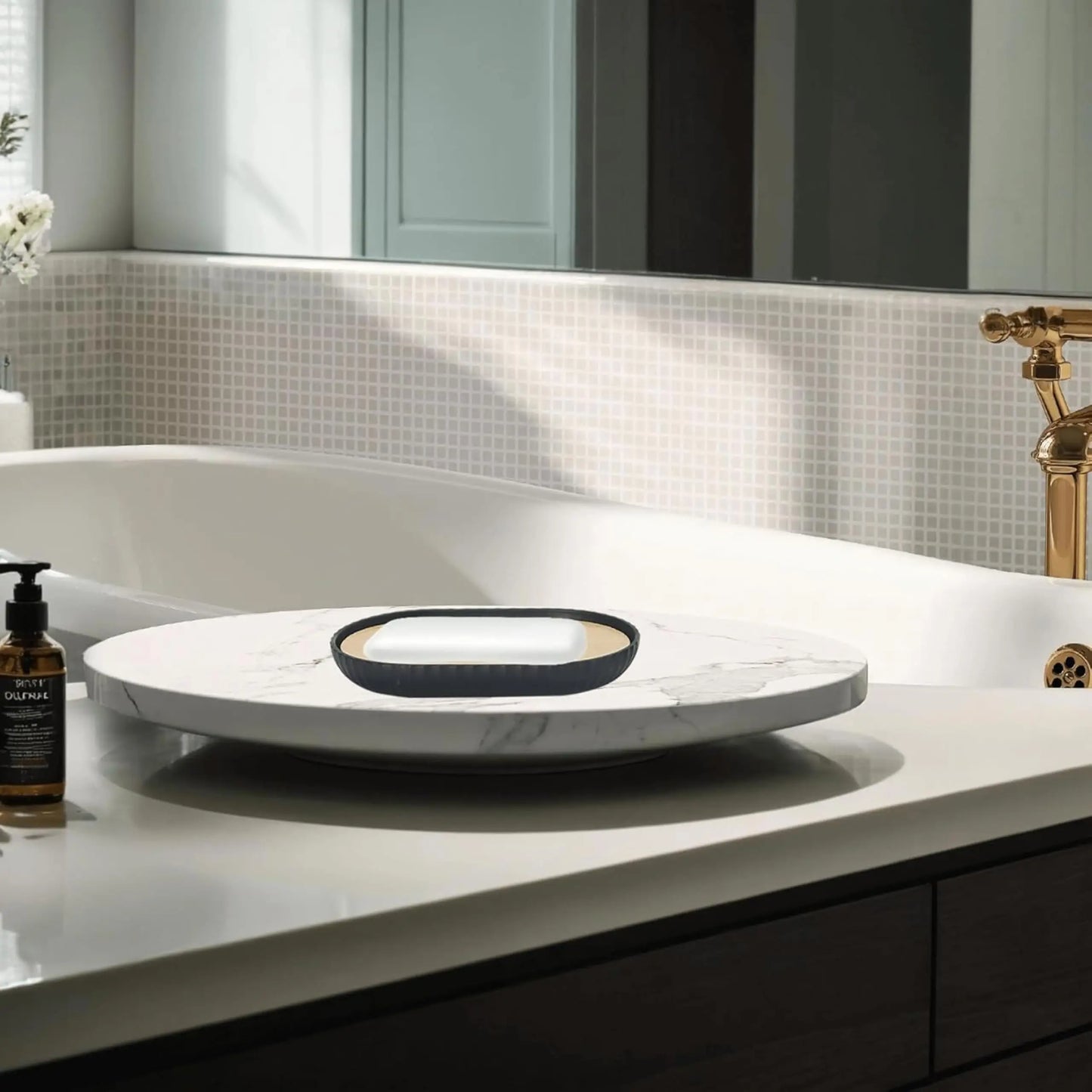 Modern Bathroom Essentials Set/Includes Toothbrush Holder, Waste Bin, Toilet Brush, Cup, Soap Dish and Soap Dispenser