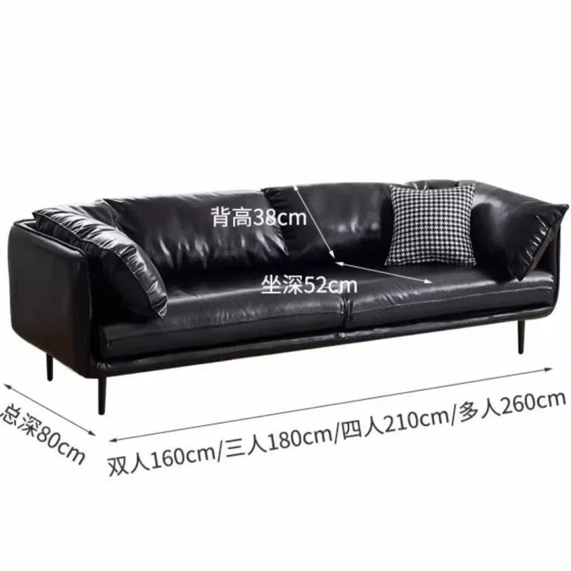 Leather Sofa Living Room Italian Minimalist Office Reception Retro Oil Wax Leather Black Straight Row Small Apartment Three-pers