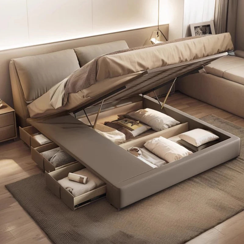 Bedroom Safe Wooden Bed Floor Double Comfortable Sleeping Large Size Bed Soft Fashion Interior Cama Matrimonial Furnitures