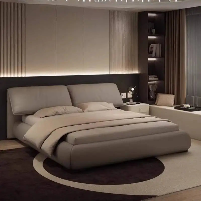 Unique Gray Double Bed Decoration Minimalist Modern Pliable Double Bed Frame Wooden Camping Cama Matrimonial Furniture For Home