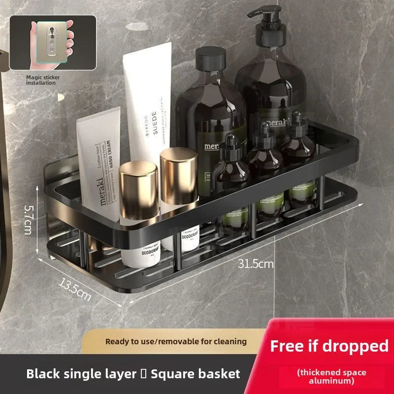 Bathroom Shelf Kitchen Storage Organizer Aluminum Alloy Shampoo Rack Shower Shelf Bathroom Accessories No Drill Toilet Bath Shel