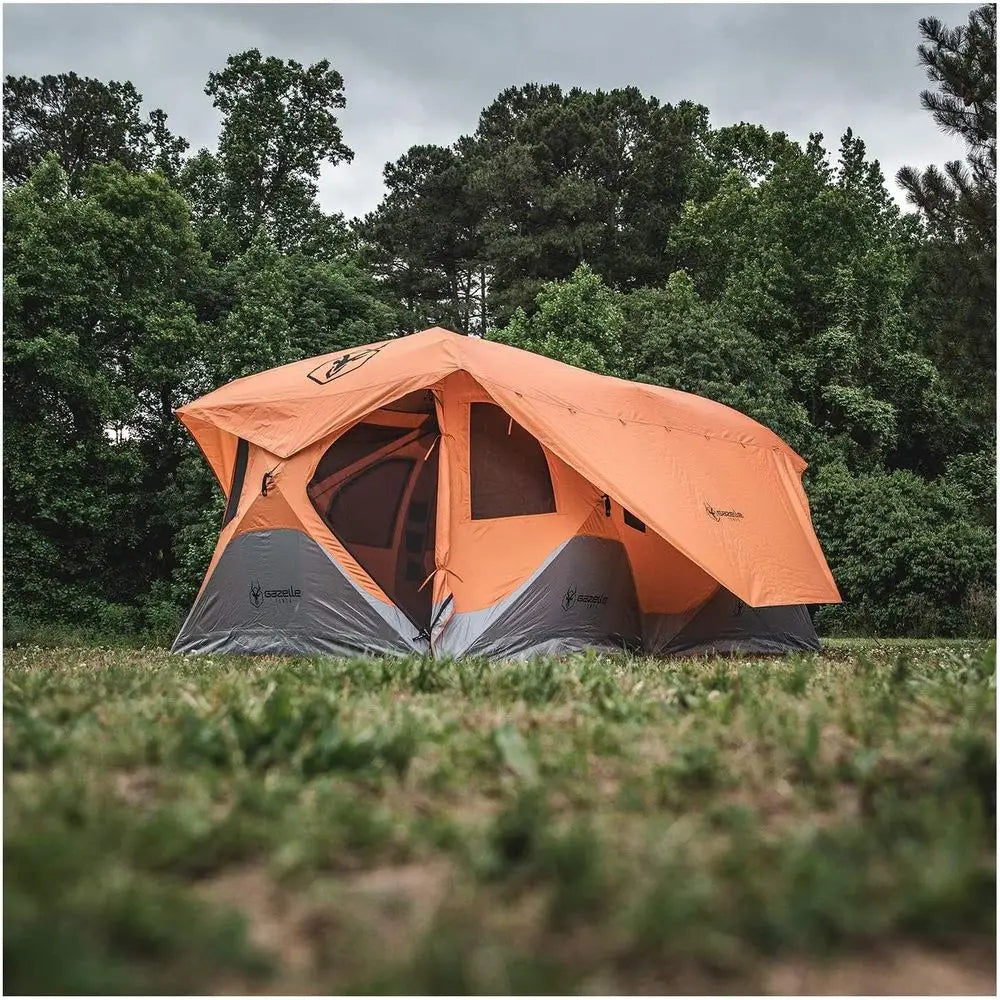 8-Person Sunset Orange Tent with Quick Setup, Waterproof & UV Protection, Removable Floor, Ample Storage, GT800SS