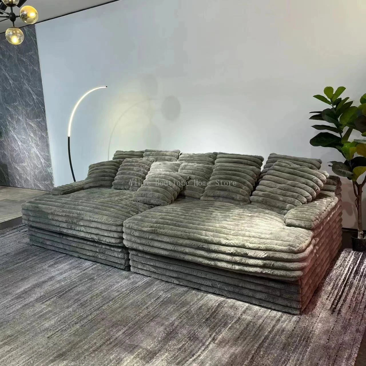 Minimalist Nordic Lazy Sofa, Thick Corduroy Cloud Design, Extra Wide Seat Depth, Vacuum Compressed Custom Living Room Furniture