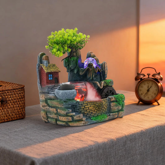 Indoor Water Fountain Resin Rockery Waterfall Tabletop Ornament for Home Office Decor Indoor Garden Relaxation Feng Shui Gift