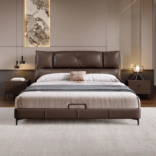 King/Queen Size Bedroom Furniture Modern Simple Leather Soft Bed Bedroom Furniture Wedding Bed Light Luxury Designer Double Bed