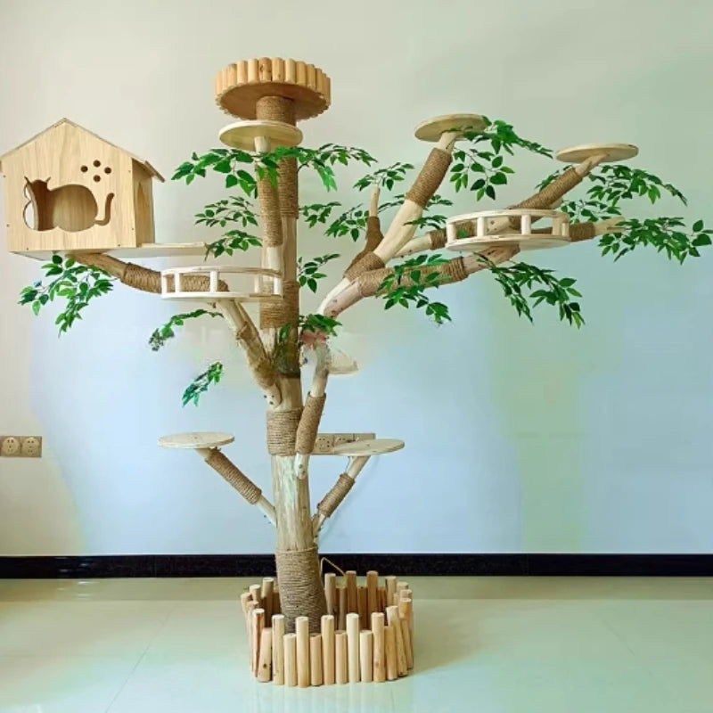 Large Cat Climbing Frame Artificial Tree Integrated Multi-functional Solid Wood Pet Frame Pet House Luxury Full Set of Cat Toys