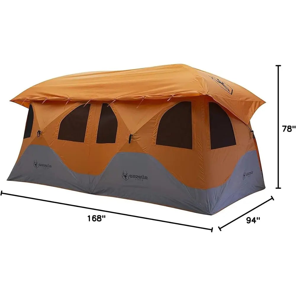 8-Person Sunset Orange Tent with Quick Setup, Waterproof & UV Protection, Removable Floor, Ample Storage, GT800SS