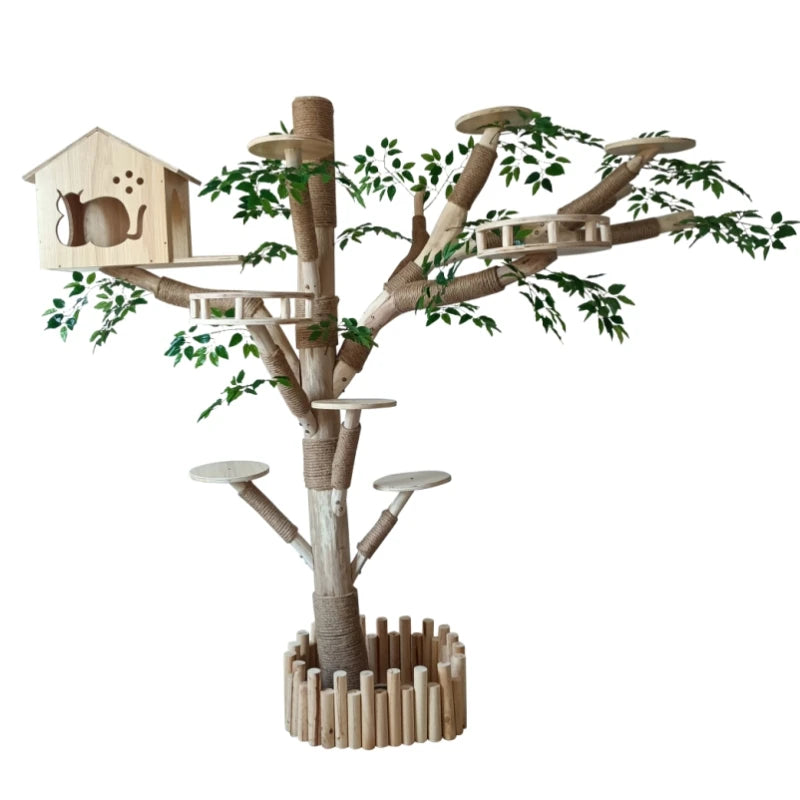 Large Cat Climbing Frame Artificial Tree Integrated Multi-functional Solid Wood Pet Frame Pet House Luxury Full Set of Cat Toys