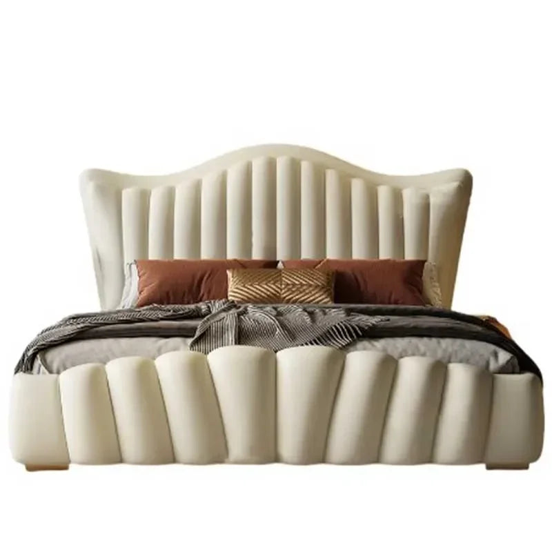 Leather European Double Bed Frame Simple Comferter Bedroom Queen Bed Modern Princess Wood Le Lit Pour 2 Personnes Furniture Home