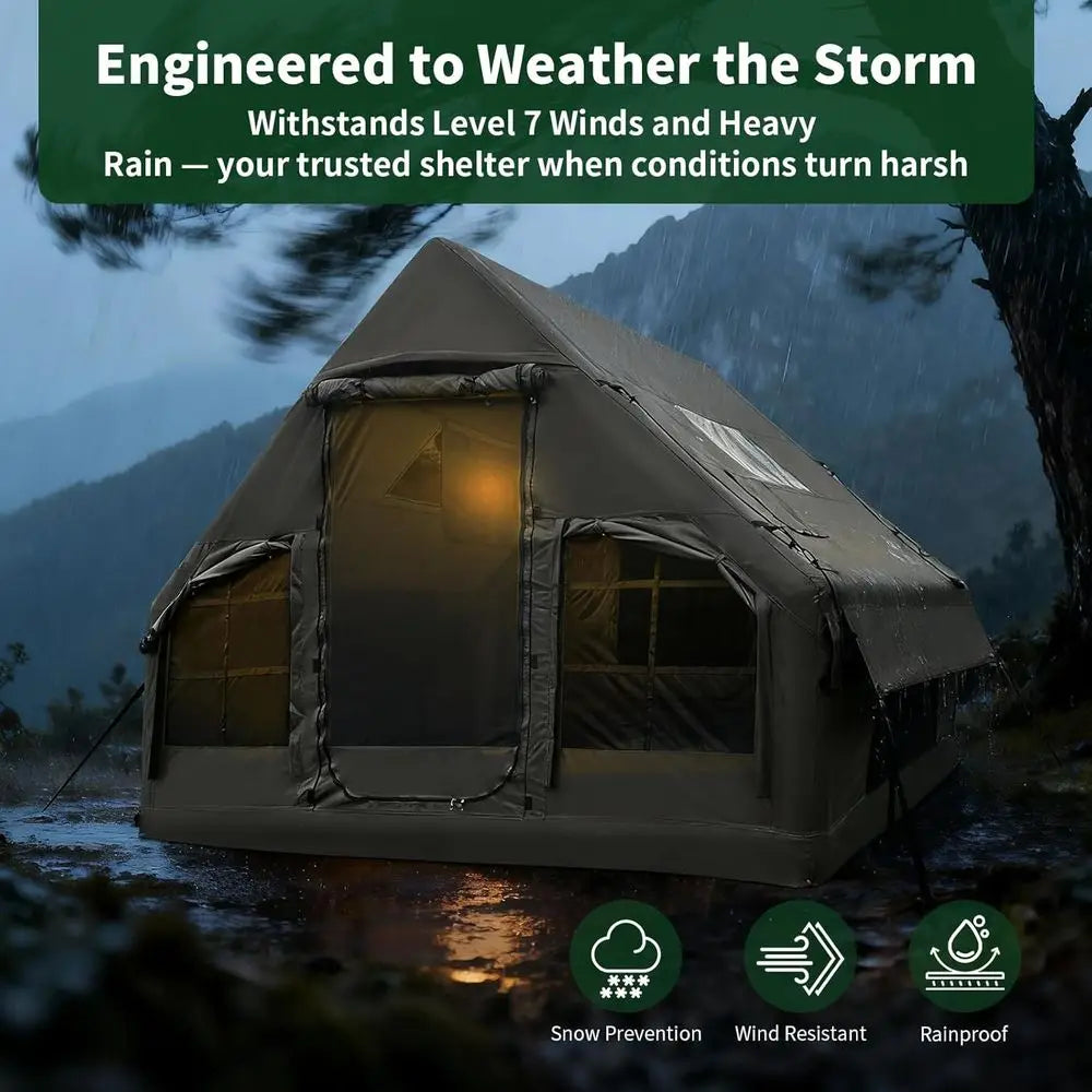 Quick Setup Luxury Camping Tent with Stove Jack for 2-4 People, Weather-Resistant 600D Fabric, Double Doors & Mosquito Net Windo