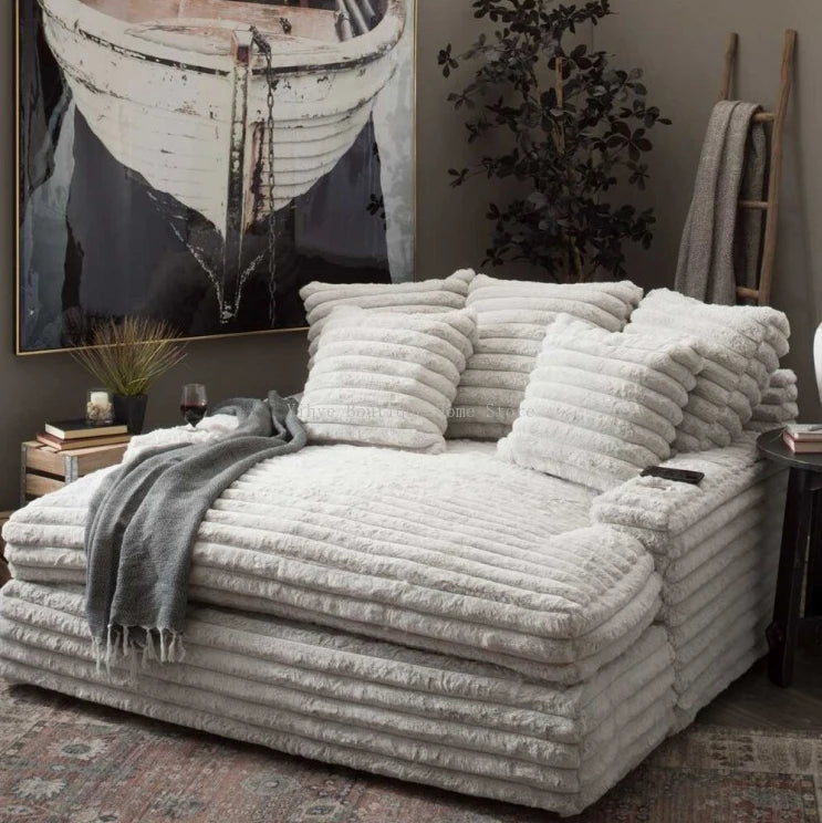 Minimalist Nordic Lazy Sofa, Thick Corduroy Cloud Design, Extra Wide Seat Depth, Vacuum Compressed Custom Living Room Furniture