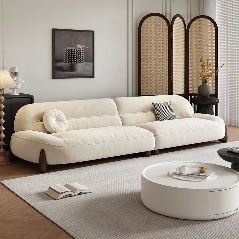 2025 new extremely simple modern cream style designer small apartment living room arc fabric sofa