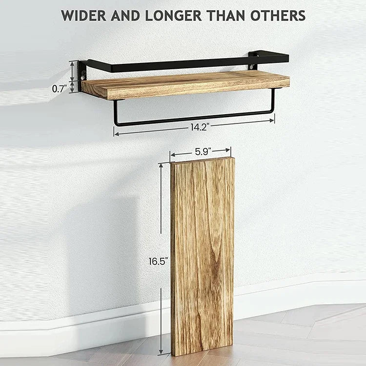 2 Sets Floating Shelves, Bathroom Shelf With Towel Bar, Wall Shelves For Bathroom/Living Room/Kitchen/Bedroom