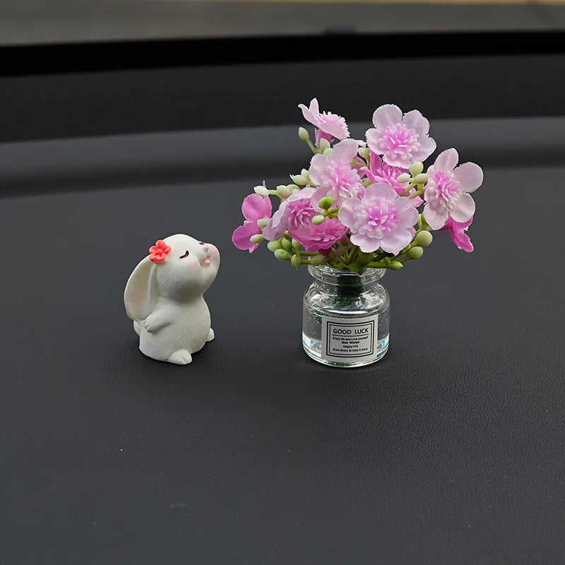 Spring Car Interior Decor - Adorable Resin Dashboard Vase, Mini Cute Window Sill Flower Pot with Car Healing Doll Ornaments
