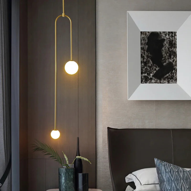 Nordic Bedroom Bedside LED Pendant Lamp Bar Simple Living Room Background Glass Ball Chandeliers Lighting