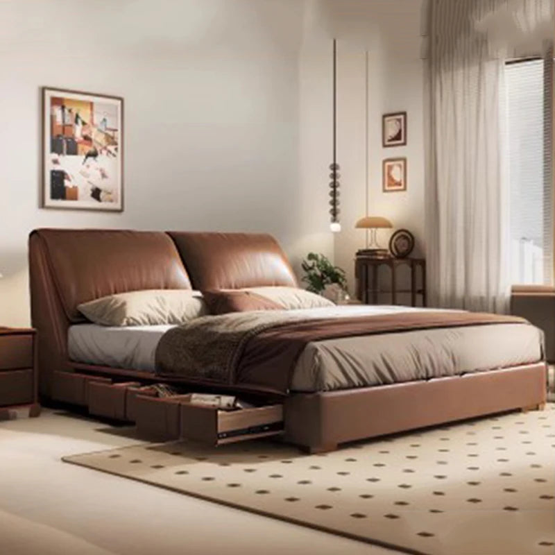 Bedroom Safe Wooden Bed Floor Double Comfortable Sleeping Large Size Bed Soft Fashion Interior Cama Matrimonial Furnitures