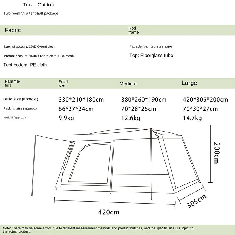 Double Rainproof Outdoor Tent, 2 Rooms and 1 Hall Villa Tent, Camping Tents, 4-10 Person, Overnight Camping Equipment, New