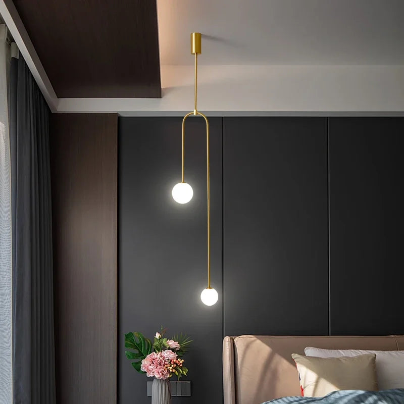 Nordic Bedroom Bedside LED Pendant Lamp Bar Simple Living Room Background Glass Ball Chandeliers Lighting