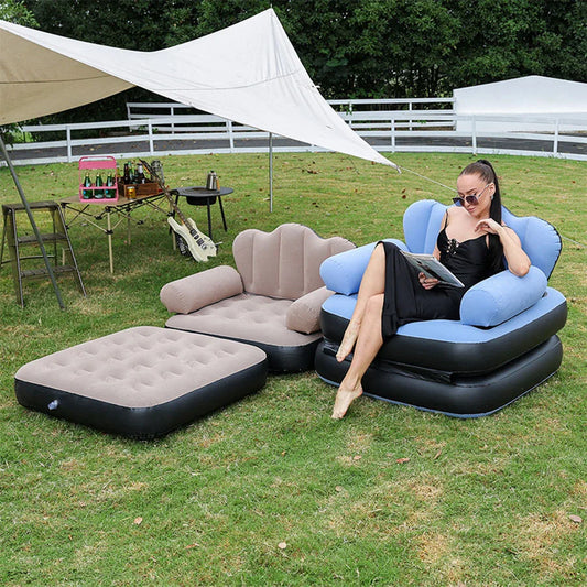 Outdoor 5 in 1 inflatable sofa, multi-function folding inflatable bed, flocking cloth folding recliner sofa bed