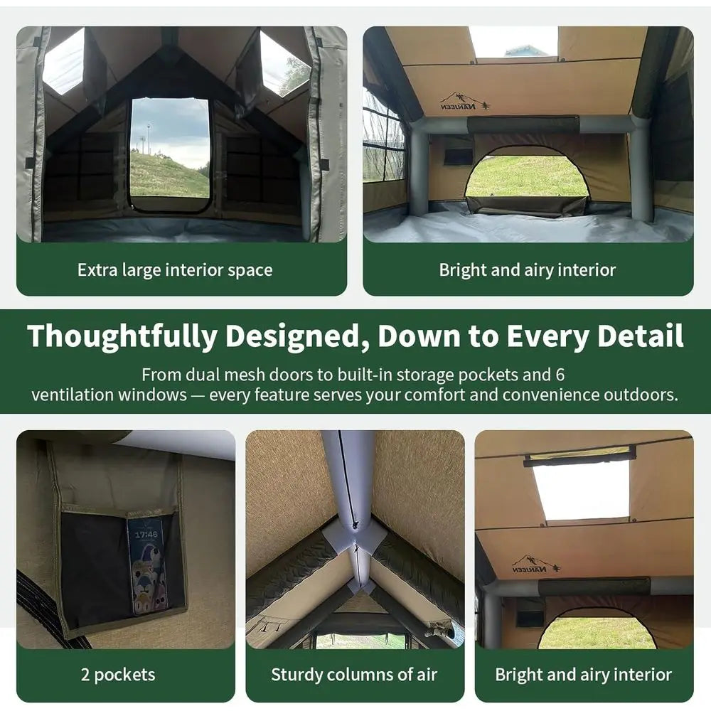 Quick Setup Luxury Camping Tent with Stove Jack for 2-4 People, Weather-Resistant 600D Fabric, Double Doors & Mosquito Net Windo