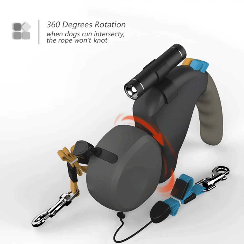 With Light Rotation Pet Rope Double Dual Dog Rope Leash for 2 Dogs Walking Retractable Pet Supplies Pet Traction Rope Belt