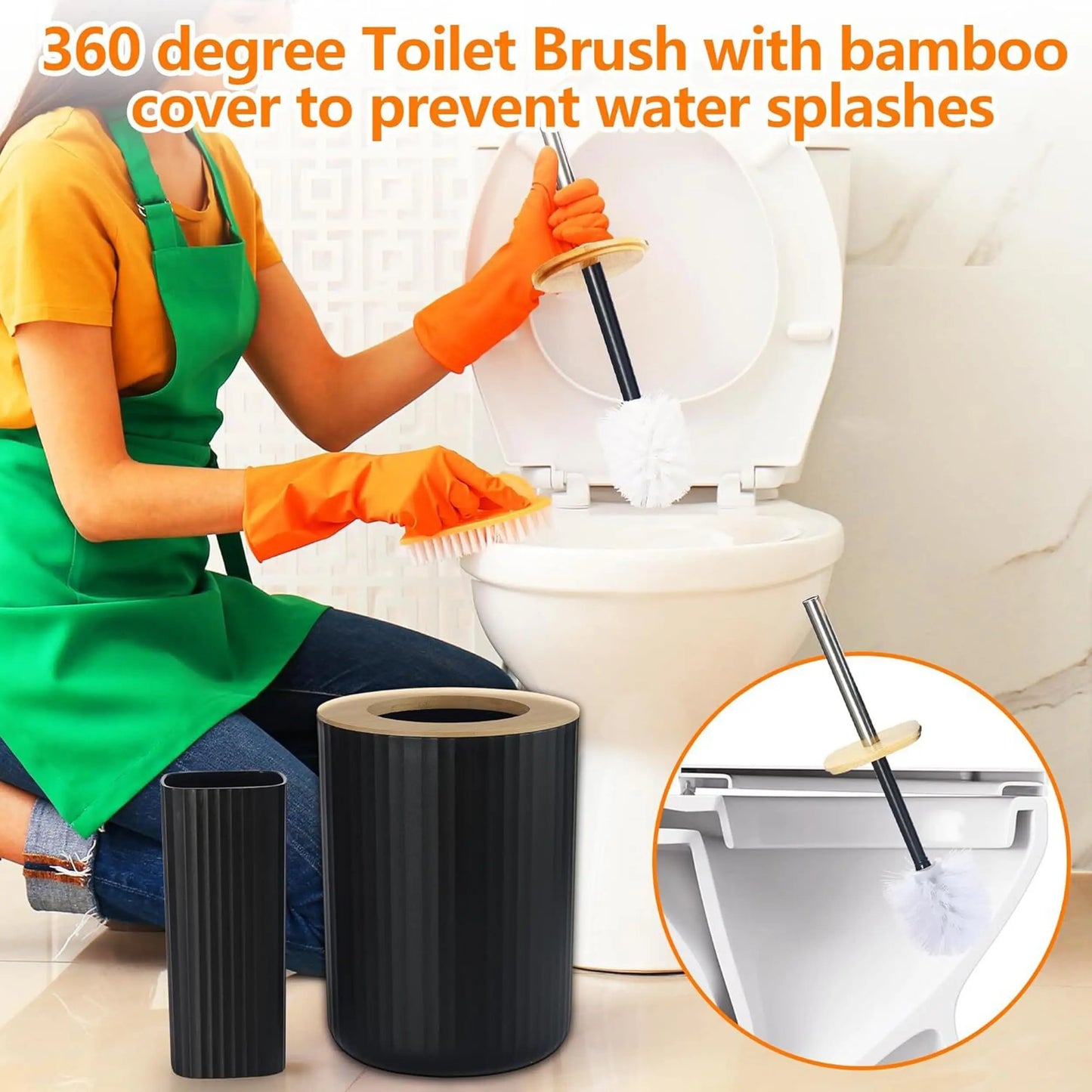 Modern Bathroom Essentials Set/Includes Toothbrush Holder, Waste Bin, Toilet Brush, Cup, Soap Dish and Soap Dispenser