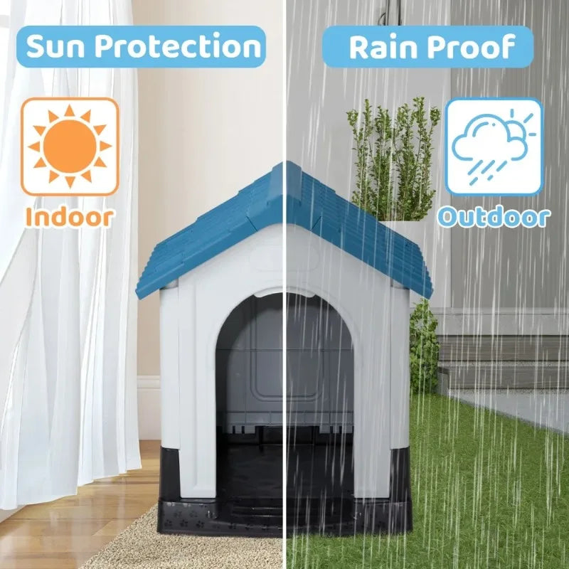 Large Plastic Dog House, Indoor Outdoor Doghouse Pet House with Air Vents and Elevated Floor