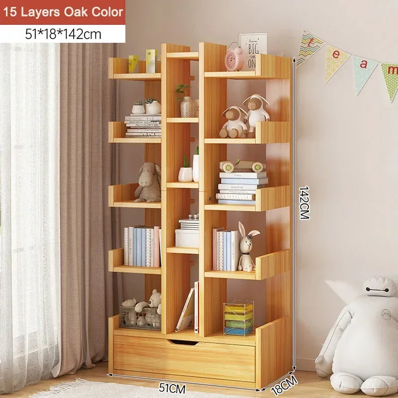 Living Room Bookshelf Multi-Level Floor Standing Storage Rack Office Display Cabinet Bookcase With Drawers Study Books Storage