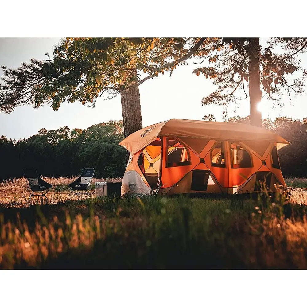 8-Person Sunset Orange Tent with Quick Setup, Waterproof & UV Protection, Removable Floor, Ample Storage, GT800SS