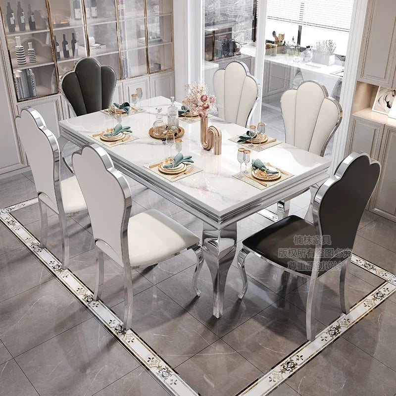 Marble Luxury Dining Table Unique Gold Individual White Italian Dining Table Rectangular Design Mesa Comedor Home Furniture