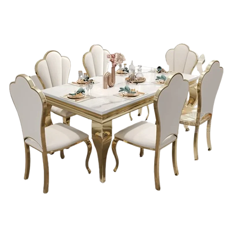 Marble Luxury Dining Table Unique Gold Individual White Italian Dining Table Rectangular Design Mesa Comedor Home Furniture
