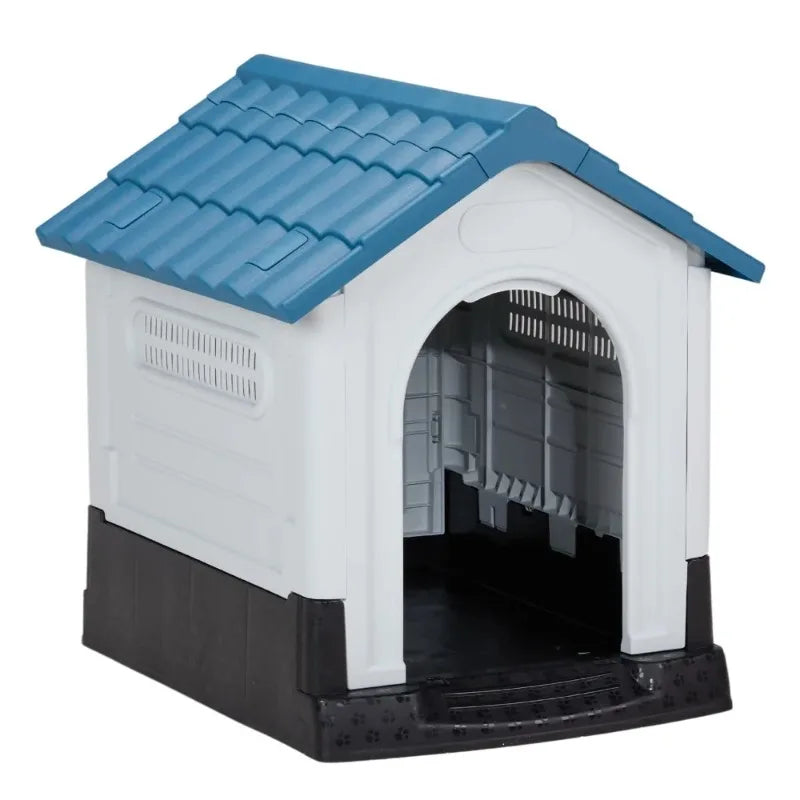 Large Plastic Dog House, Indoor Outdoor Doghouse Pet House with Air Vents and Elevated Floor