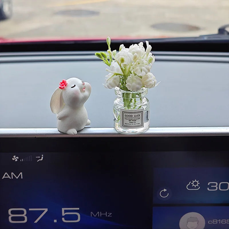 Spring Car Interior Decor - Adorable Resin Dashboard Vase, Mini Cute Window Sill Flower Pot with Car Healing Doll Ornaments