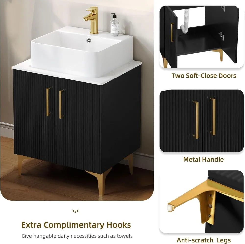 Bathroom Vanity 24 Inch with Counter Top Sink Combo, Modern Bathroom Storage Vanity Cabinet Set Included 2 Large Soft Closing